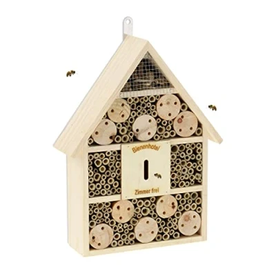 Afbeelding van Relaxdays insectenhotel, tuin, balkon, nestkast bijen, bijenhotel om op te hangen, hout, HxBxD 38 x 29 9 cm, naturel