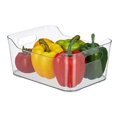 Afbeelding van Relaxdays koelkast organizer, HxBxD: 10,5 x 25 18 cm, opbergbak fruit, kaas, koelkastbakje met handgrepen, transparant