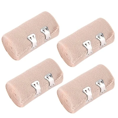 Afbeelding van 4 Stks Elastische Bandage voor Medische Bandage, Compressierol met Extra Metalen Clips, Verkrijgbaar In 2 X 7,5 cm Breedte en 10