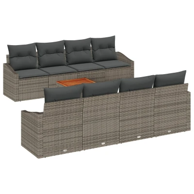 Afbeelding van vidaXL 7 delige Tuin Sofa Set met Kussens Grijs Poly Rattan Acacia