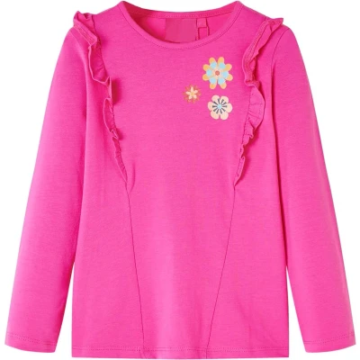 Afbeelding van Kindershirt met lange mouwen bloemenprint 140 donkerroze