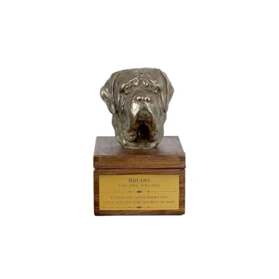 Afbeelding van Art Dog handgemaakte aangepaste hondenherdenkingsurn koudgegoten bronzen hondenkop op berkenbasis langdurige hondencrematiedoos 16x28x16cm Engelse Mastiff