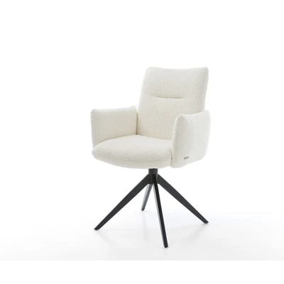 Afbeelding van DELIFE Draaistoel Jova Flex met armleuning bouclé wit kruisframe breed zwart 360 draaibaar rocker functie pocketveer kern