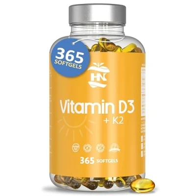 Afbeelding van Vitamin D 365 capsules vitamine D3 K2 Sterk geconcentreerde (5000 IE). Ondersteunt het immuunsysteem en de botfunctie