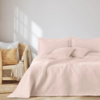 Afbeelding van AmeliaHome Sprei 200x220 cm Bedsprei dubbelzijdig Ultrasoon stiksel Polyester Ophelia Poederroze
