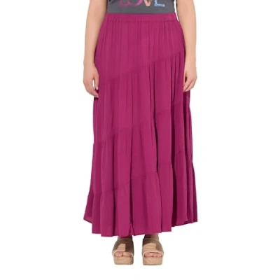 Afbeelding van Ulla Popken Tiered Flounce Panel Elastic Waist Plooirok, Dames, Maat: 42/44, Magnolia red