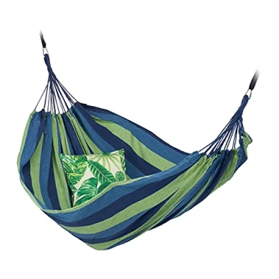 Afbeelding van Relaxdays 2 persoons hangmat tot 300 kg tweepersoons buiten katoen opbergtas turkoois