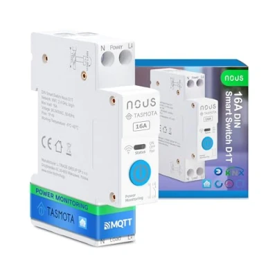 Afbeelding van Nous Intelligente DIN schakelaar 16A met Tasmota (ESP32), energiebewaking, compatibel MQTT, Home Assistant, Matter, spraakbesturing Alexa, Google Assistant