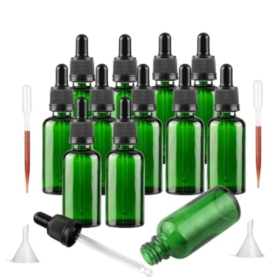 Afbeelding van Druppelfles van glas, 30 ml, lege glazen flessen met druppelaar, pipetten (12 stuks) (groen)
