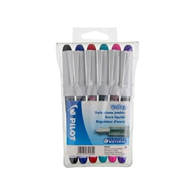 Afbeelding van Pilot pochette de 6 stylo&#039;s à plume jetables V pen largeur trait 0,4 mm couleurs assorties