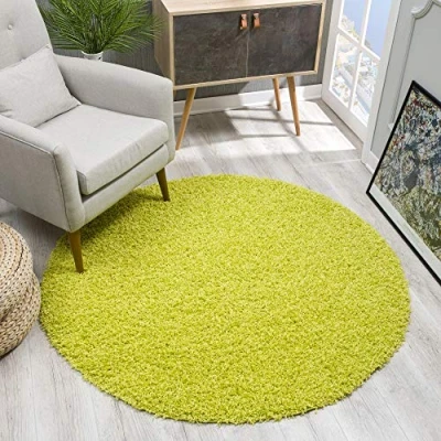 Afbeelding van SANAT Vloerkleed rond lichtgroen hoogpolig, moderne tapijten voor woonkamer, slaapkamer, eetkamer of kinderkamer, afmeting: 120x120 cm