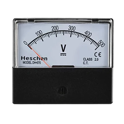 Afbeelding van Heschen Voltmeter, rechthoekig, analoge weergave, volt spanningsmeter, 670 stijl, DC 0 500 V, klasse 2.0