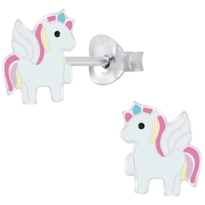 Afbeelding van JoyS Zilveren eenhoorn oorbellen unicorn paardje met vleugeltjes