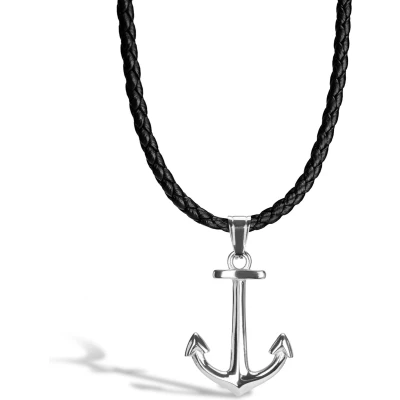 Afbeelding van SERASAR Lederen Halsband Man [Anchor] Zilver 60cm Premium Sieraden