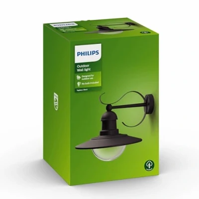 Afbeelding van Philips Topiary Wandlamp 1x60W 230V IP44 Weerbestendig Buitenlamp Muurlamp Zwart