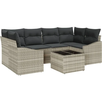 Afbeelding van vidaXL Tuin Sofa Set van 7 Beige en Donkergrijs Rattan