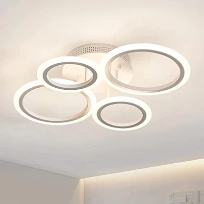 Afbeelding van Moderne LED plafondlamp Dimbare afstandsbediening 4 Ring 48W 4400LM voor woonkamer, slaapkamer, keuken, gang, balkon, eetkamer plafondlamp, wit, 3000 6500K