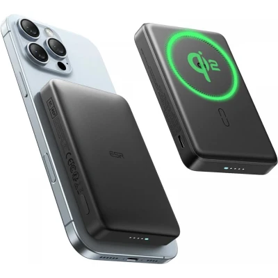 Afbeelding van ESR Qi2 MagSlim 15W Magnetische Powerbank 10.000 mAh Compatibel met Magsafe en HaloLock Zwart