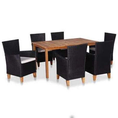 Afbeelding van 7 delige Tuinset poly rattan zwart en bruin