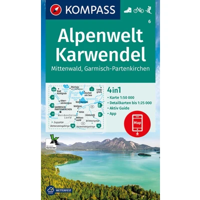 Afbeelding van KOMPASS Wanderkarte 6 Alpenwelt Karwendel Mittenwald, Garmisch Partenkirchen 1:50.000: 4in1 mit Aktiv Guide und Detailkarten inklusive ... in der App. Fahrradfahren. Skitouren.