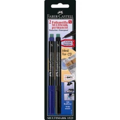 Afbeelding van Faber Castell Multimarker FC permanent S blauw/zwart 2st op blister