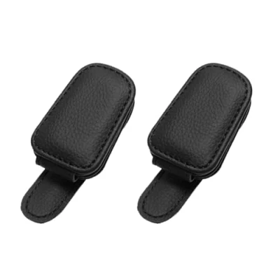 Afbeelding van BAVUNV Brillenhouder voor autozonneklep, 2 stuks, universele leren zonnebrilhouder, magnetisch, autovizier, brilhouder alle soorten glazen, zwart