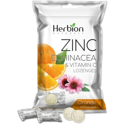 Afbeelding van Herbion Naturals Zink, Echinacea &amp; Vitamine C natuurlijke zuigtabletten met sinaasappelsmaak 25 CT Voedingssupplement Ondersteunt het immuunsysteem
