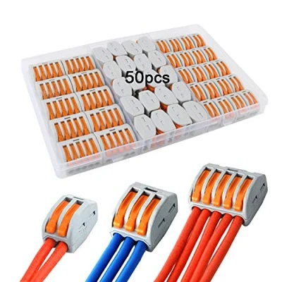 Afbeelding van QitinDasen 50Pcs Premium Geleider Compacte Draadconnectoren Set, Hefboom Moer Draadconnectoren, Fast Wire Kabelverbinder, Push in Kabelklem Klemmenblok Veerconnector (PCT 212/213/215)