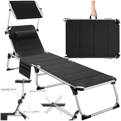 Afbeelding van tectake® Ligbed Lorella gestoffeerd, inklapbaar zwart 220 x 60,5 34 cm, met zijvak