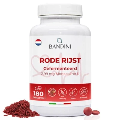 Afbeelding van Bandini® ROOD RIJST met 2,9 mg Monacoline K Helpt een normaal cholesterolgehalte in het bloed te behouden Zonder toevoegingen 100% Veganistisch 180 tabletten (6 maanden)
