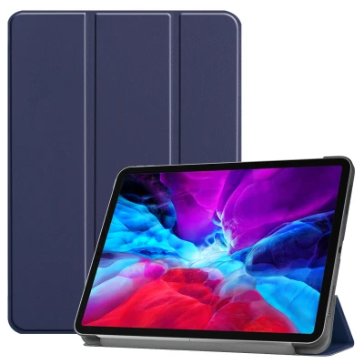 Afbeelding van Apple iPad Pro 12.9 (2020) Hoes: iMoshion Trifold Bookcase Donkerblauw Kunstleder Tablet Hoezen
