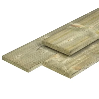 Afbeelding van Midden Europees grenen tuinplank gedroogd, groen geimpregneerd, geschaafd 4rh 1,5 x 14,0 400 cm Tuindeco