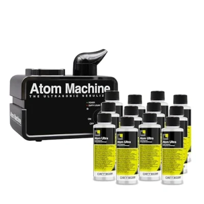Afbeelding van ERRECOM Kit voor het reinigen van ruimtes, binnenruimtes en A/C installaties auto&#039;s, 1 atoommachine, ultrasone vernevelaar 12 flessen Atom Ultra Citroenreiniger, 120 ml