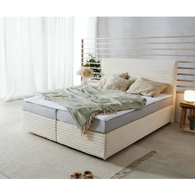 Afbeelding van DELIFE Boxspringbed Dream Well pluche corduroy beige 160x200 cm Bonell matras PU topper