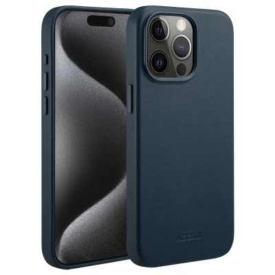 Afbeelding van Apple iPhone 15 Pro Max MagSafe Hoesje Echt leder Accezz Backcover Donkerblauw Telefoonhoesje