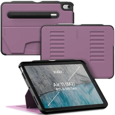 Afbeelding van ZUGU CASE iPad Air M2 6e/5e/4e gen (2024/2022/2020) 11/10.9 inch slanke beschermhoes, draadloos opladen met Apple Pencil, magnetische standaard 8 hoeken en auto slaap /waakfunctie [Bessenpaars]