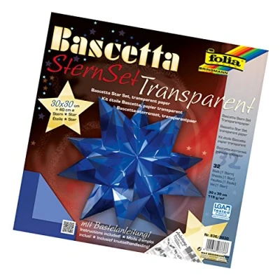 Afbeelding van folia 836/3030 knutselset Bascetta ster, transparant blauw, 30 x cm, 32 vellen, kant en klare grootte van de papieren ster ca. 40 met gedetailleerde instructies ideaal voor tijdloze