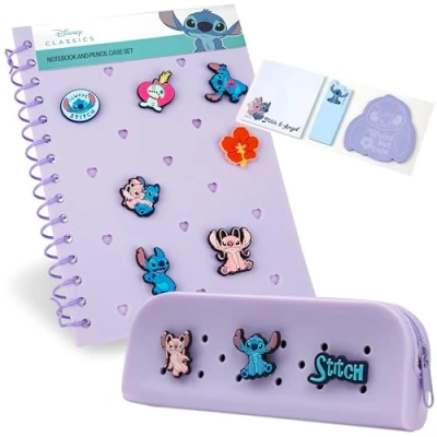 Afbeelding van Disney Stitch personaliseerbaar A5 notitieboek en etui met ritssluiting, briefpapierset tekenspeldjes, plakbriefjes, schoolbenodigdheden, steekcadeaus voor meisjes