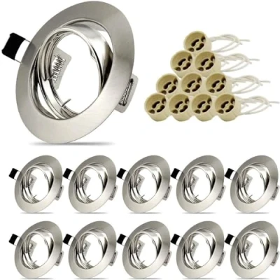 Afbeelding van Allesgute 10 LED inbouwspots GU10 set inbouwframe rond inbouwlampen 68mm plafondspots roestvrij staal geborsteld look incl. fitting voor of halogeenlampen, 30 draaibaar