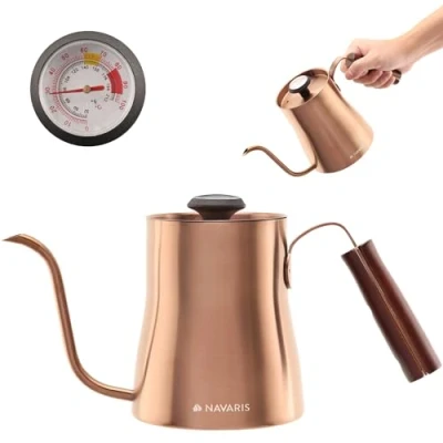 Afbeelding van Navaris waterkoker voor fornuis 1l Gooseneck kettle Ideaal pour over coffee Geïntegreerde thermometer Van RVS