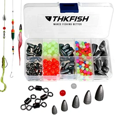 Afbeelding van THKFISH Carolina Rig Texas Bass vishaken, kogelgewichten voor rolling, barrel, vissen, spinner, parels, ring met kunststof doos, en Rig, doe het zelf kit, 339 delig