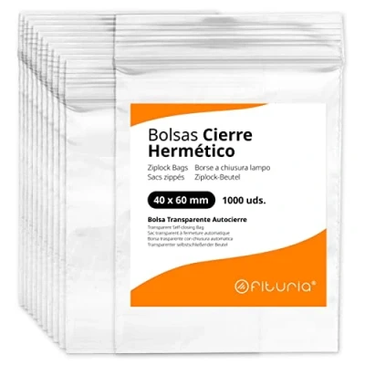 Afbeelding van Bolsas con Cierre Hermético de Plástico Transparentes Ideales para Congelar Alimentos, Guarda Documentos, Reutilizables y Conservación Ofituria (40x60mm, 1000u)