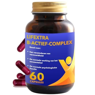 Afbeelding van LifeXtra B Active Complex Bioactief Vitamine met o.a. B1, B6, B12, Foliumzuur &amp; Biotine Voor Energie, Zenuwgezondheid Vermoeidheidsvermindering 60 Capsules Vegan