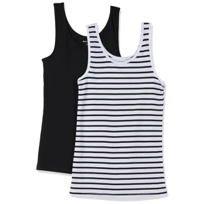 Afbeelding van Amazon Essentials Women&#039;s Tanktop met slanke pasvorm, Pack of 2, Wit Streep/Zwart, XS