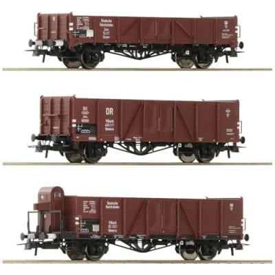 Afbeelding van Roco 6600102 H0 set van 3 open goederenwagons de DRG