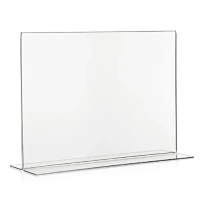 Afbeelding van VITAdisplays® T vormige DIN A4 display liggend, Tafeldisplay, Acrylglasdisplay, affichedisplay voor reclame, tekenhouder origineel PLEXIGLAS®