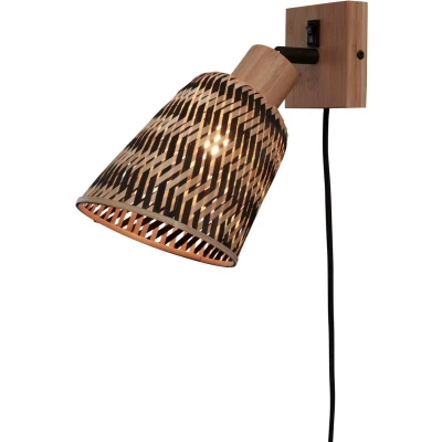 Afbeelding van Good&amp;Mojo Wandlamp Java Bamboe Naturel Zwart 15x15x22cm