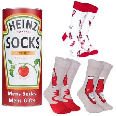 Afbeelding van HEINZ Ketchup Crew sokken voor heren, 3 stuks, zachte ademende mannen, tieners, maat 8 11, cadeaus hem (rode ketchup), Rood, One size