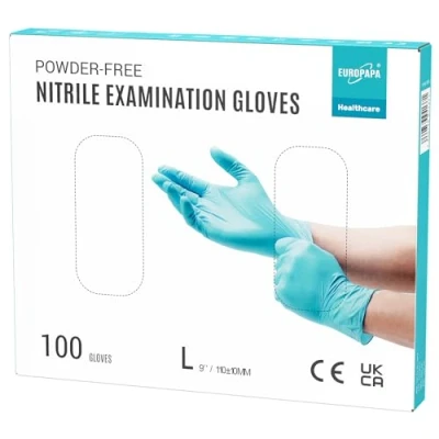 Afbeelding van EUROPAPA® 100 x nitrilhandschoenen, wegwerphandschoenen, onderzoekshandschoenen, nitril handschoenen, poedervrij, zonder latex, niet steriel, latexvrij, wegwerphandschoenen (L, Lichtblauw)
