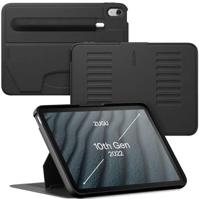 Afbeelding van Zugu case iPad 10.9 Gen 10 (2022) oersterke luxe flip over volledige 360˚ bescherming met multifunctionele standaard functie geschikt voor Apple Pencil Zwart